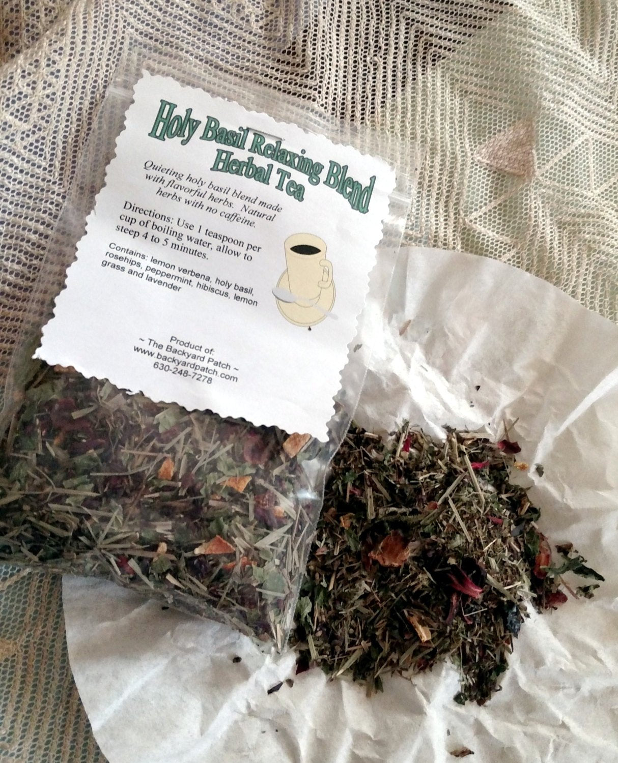 Relaxation Holy Basil Loose Herbal Tea, Tulsi, lavender, hibiscus, lemon balm, mint, rosehips, caffeine free, organic herb tea, lemon grass