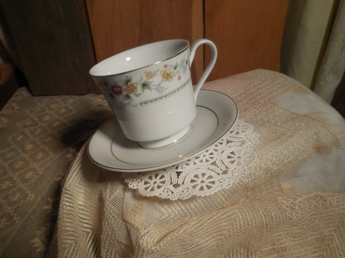Collectible Vintage Tea Cup with Herbal Tea, hostess gift, Honey and Tea