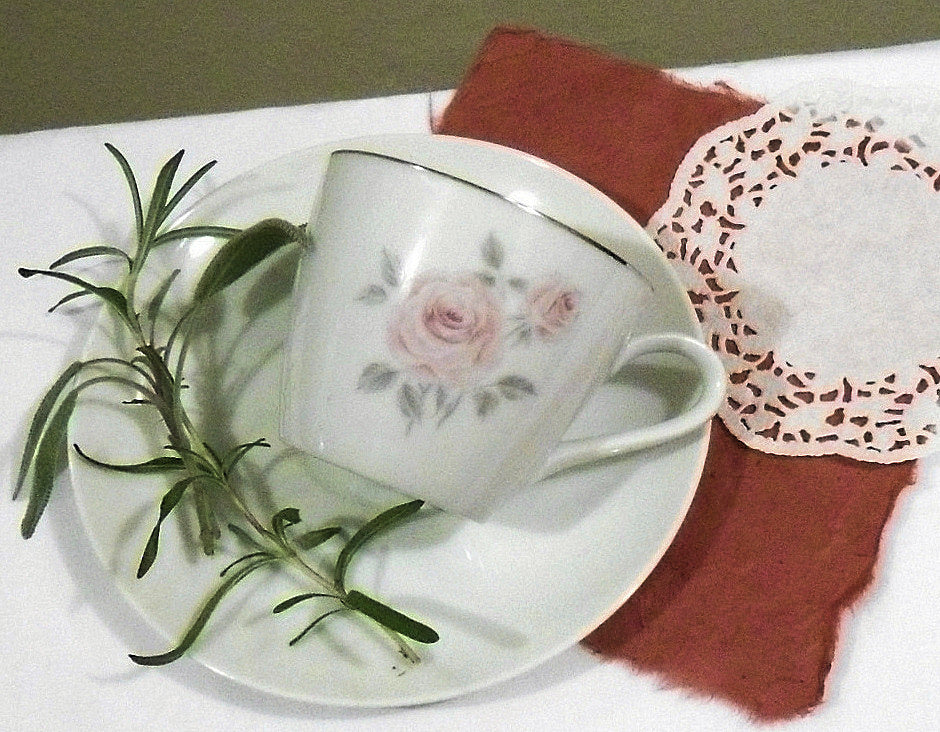 Collectible Vintage Tea Cup with Herbal Tea, hostess gift, Honey and Tea