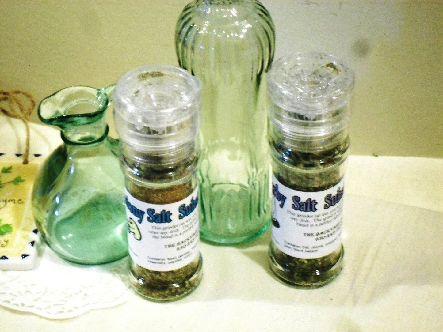Salt Substitute Grinder Jars, salt-free blends created with garlic, onion, basil, rosemary