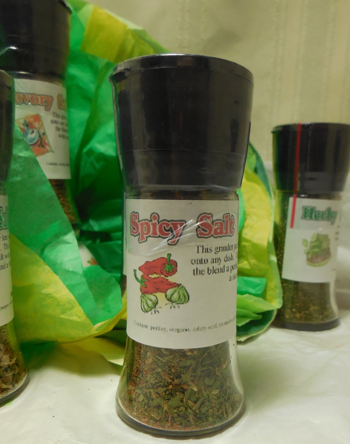 Salt Substitute Grinder Jars, salt-free blends created with garlic, onion, basil, rosemary