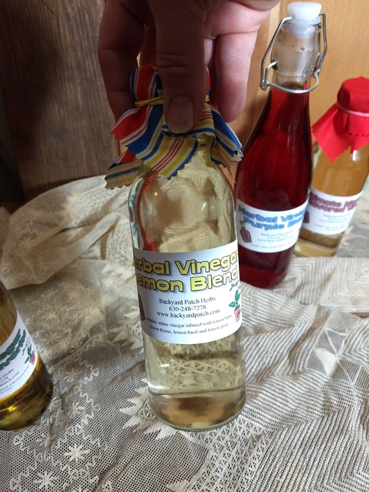 Herbal Vinegar Gourmet Lemon Blend, lemon balm, lemon thyme, lemon basil, lemon grass and lemon verbena